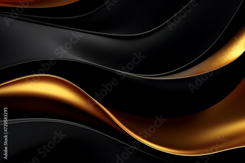 Abstract black and gold wavy background. 3d render