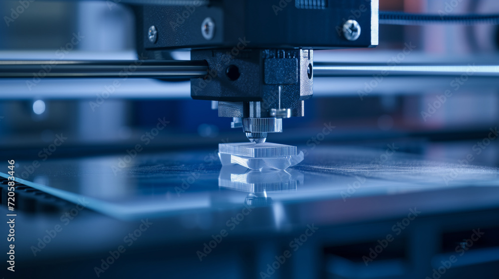 3D printer printing a part made of plastic, close-up view 3D printer printing a part made of plastic, close-up view