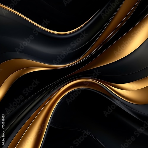 Abstract black and gold wavy background. 3d render