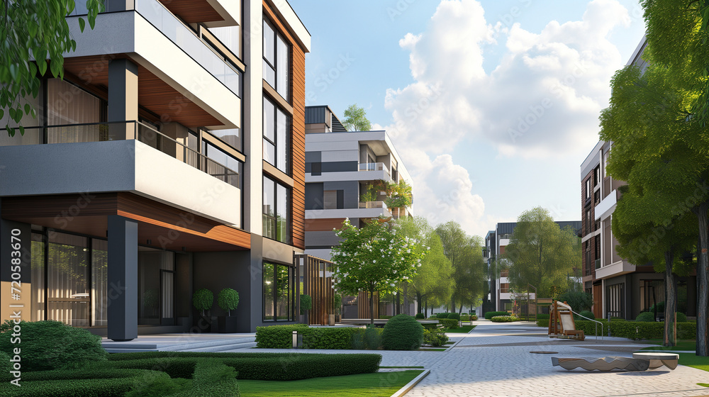 A modern residential building, provides a splendid view from the outside. Its contemporary design conveys a sense of elegance and comfort, welcoming future inhabitants A modern residential building, provides a splendid view from the outside. Its contemporary design conveys a sense of elegance and comfort, welcoming future inhabitants
