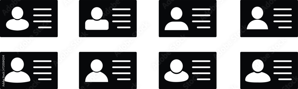 Set of ID card icons. driver license, staff identification card symbols ...