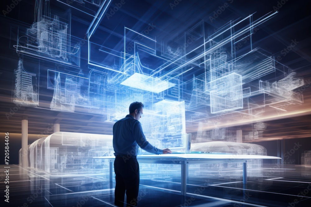 Data scientists work in a modern office of a technology company. The concept of business, science, technology and architecture. Data scientists work in a modern office of a technology company. The concept of business, science, technology and architecture.