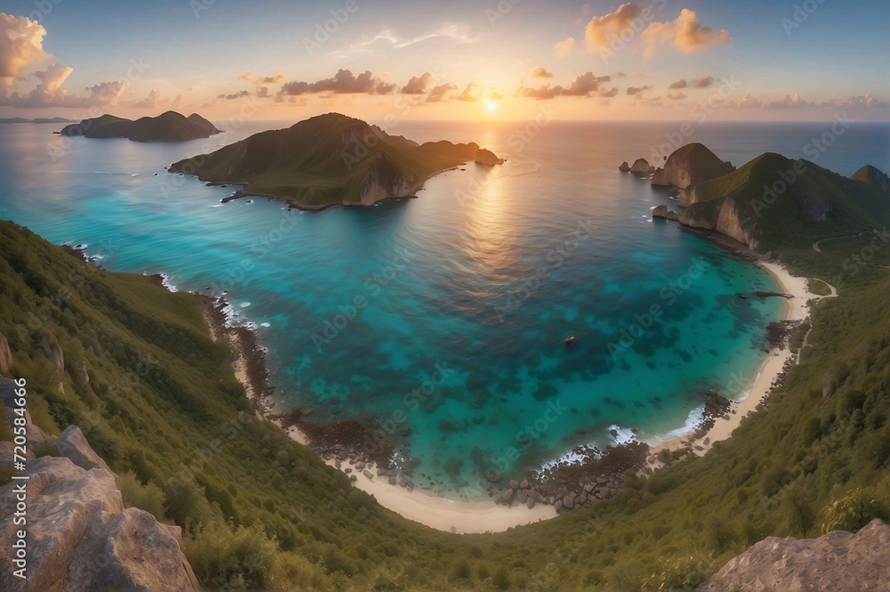 Panoramic view of the island at sunrise