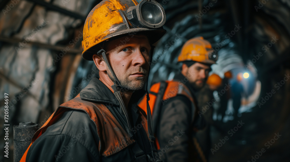 A group of miners works deep in a coal mine, undertaking challenging and hazardous tasks in the bowels of the earth A group of miners works deep in a coal mine, undertaking challenging and hazardous tasks in the bowels of the earth