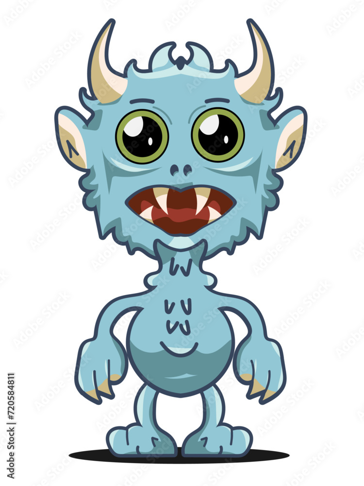 blue monster cartoon one front view standing vector image blue monster cartoon one front view standing vector image