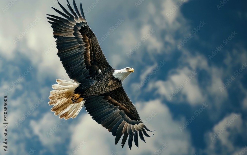 Obraz premium Shot of an eagle soaring majestically through the open sky
