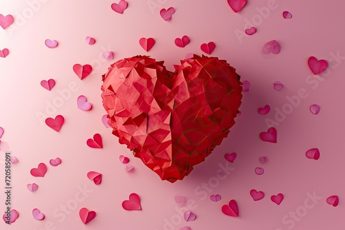 Red paper heart, love, pink background
