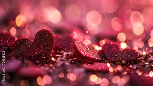 Elegant Sparkles Dancing Around Heart Shapes on a Rosy Canvas