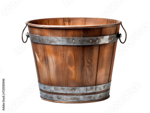 Old Wooden Water Bucket, isolated on a transparent or white background