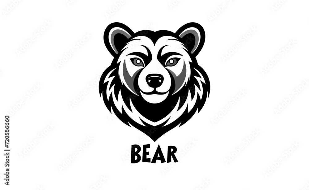 Fototapeta premium Minimalist Black and White Bear Mascot Logo. Modern, Sleek, and Striking Design for Timeless Branding.