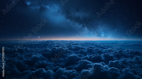 over clouds at night, starry sky photo
