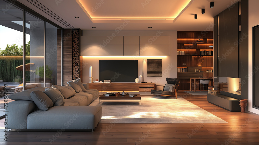 Fototapeta premium A view of modern, luxurious apartments from the inside, where comfort and technology await to welcome new residents