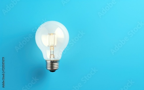 Blue Background with a Single Illuminated Light Bulb