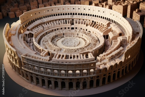 A realistic model showcasing the monumental collision of two colossal figures, The Colosseum or Flavian Amphitheatre, AI Generated