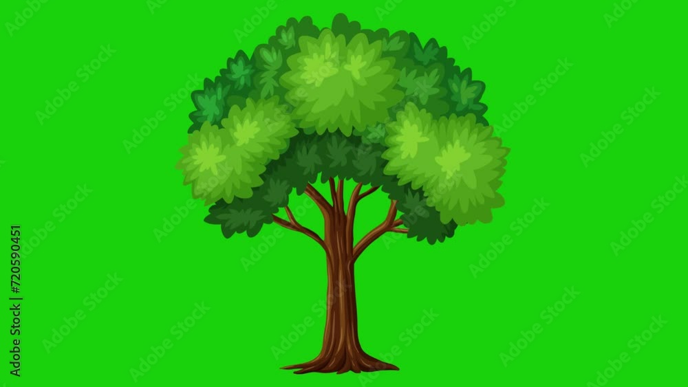 2d animated tree slowly moving with wind blowing tree moving stems and leaves against green screen. Animation for kids cartoons, ads, promotional videos. 4k quality. Alpha channel.