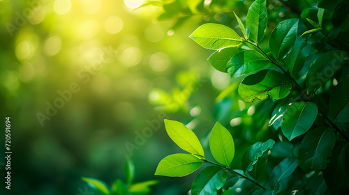 Fotograf  a de naturaleza con una rama llena de hojas verdes sobre fondo borroso en el jard  n y con la luz del sol de frente