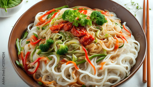 Stir-Fried Noodles with Vegetables in a Bowl