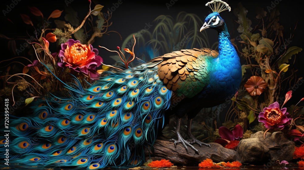 Fototapeta premium a magnificent peacock displaying its vibrant plumage
