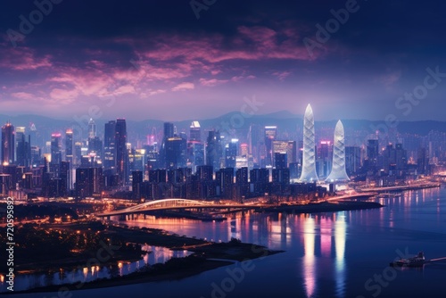 beautiful night view of shanghai skyline china  Seoul Skyline  AI Generated