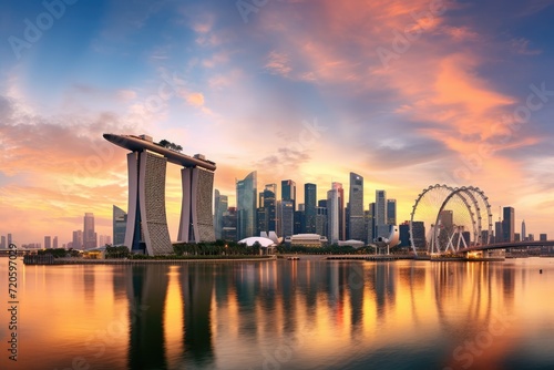 Singapore skyline at sunset. Singapore is the world, Singapore skyline at sunset time in Singapore city, AI Generated
