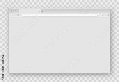 The design of the web browser window is gray on a transparent background. An empty website layout with a search bar and toolbar. Vector illustration.