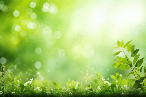 Green leaves and butterflies with bokeh background, nature background, Spring background or summer background with fresh green, AI Generated
