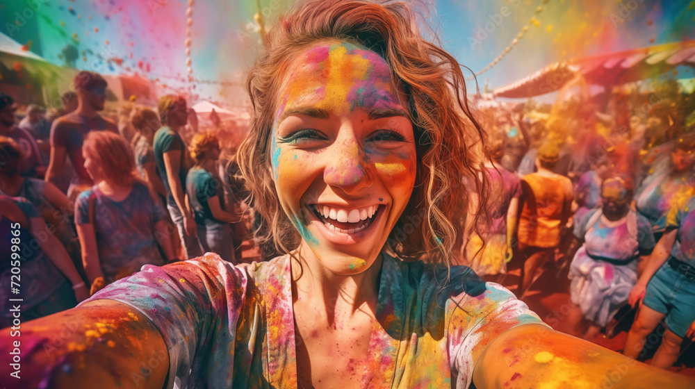 Cheerful woman at the festival of colors Holi Cheerful woman at the festival of colors Holi