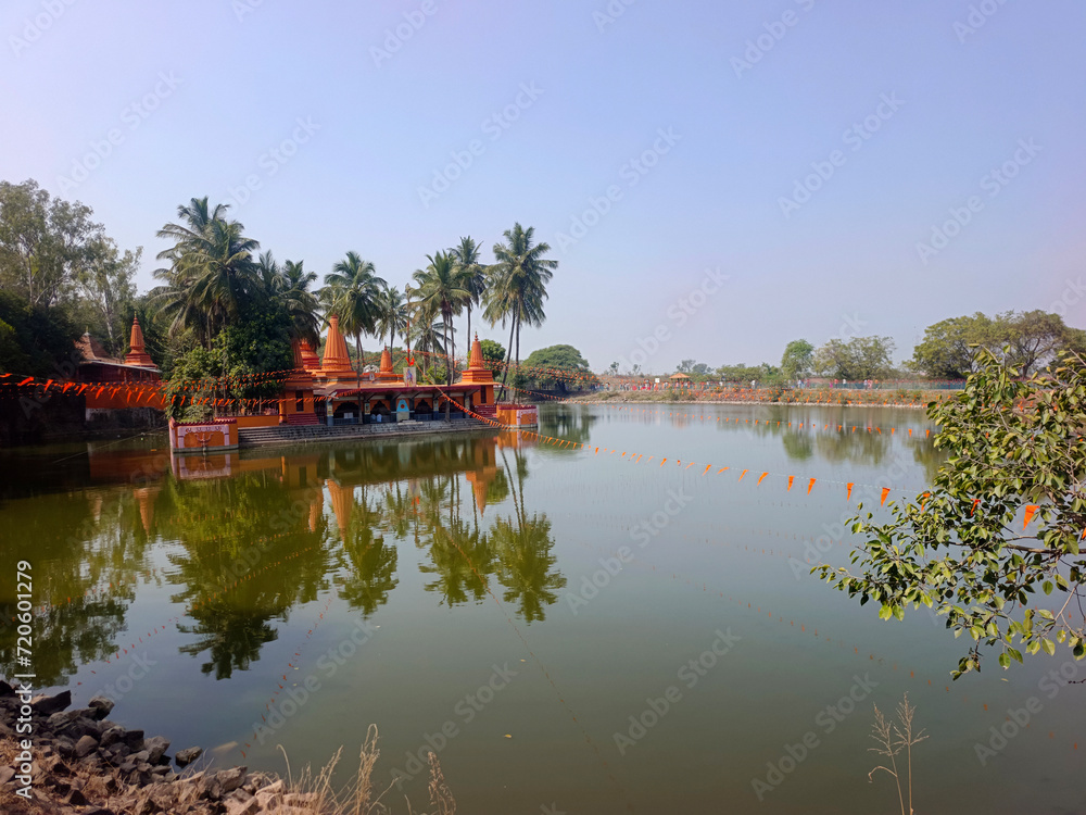 26 Jan 2024, Pune, India, Ramdara Temple that was rebuilt in 1970 by Dhundi Baba. It is devoted to Lord Shiva and Goddess Parvaty. Temple is famous for Ram, Sita, Lakshman and hence the name Ramdara. 26 Jan 2024, Pune, India, Ramdara Temple that was rebuilt in 1970 by Dhundi Baba. It is devoted to Lord Shiva and Goddess Parvaty. Temple is famous for Ram, Sita, Lakshman and hence the name Ramdara.