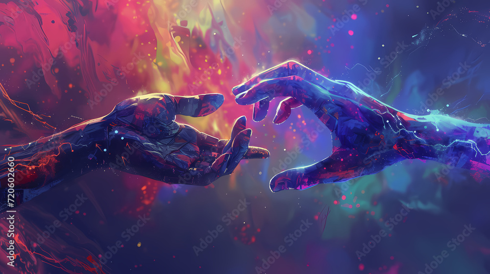Future of the Universe. Digital Illustration Depicting Human and Tech Harmony. Future of the Universe. Digital Illustration Depicting Human and Tech Harmony.