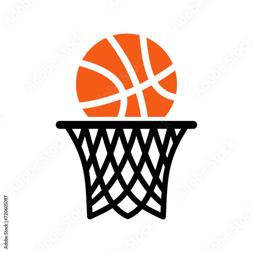 Vector illustration of basket for basketball game. Basket ball emblem, ball, basket, basketball hoop in vector design style
