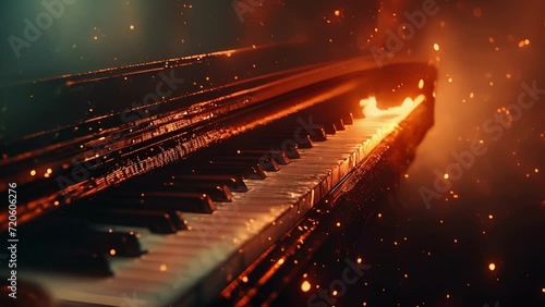 The glow of the burning piano keys illuminates the surrounding darkness calling to mind the intense and captivating nature of musical expression. photo