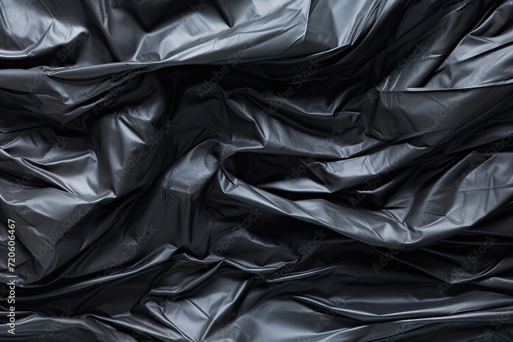 dark gray graphite plastic background. crumpled and draped textured cellophane material