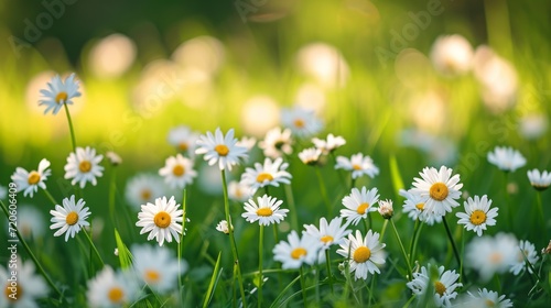 Daisy flowers scattered across a meadow, generative ai