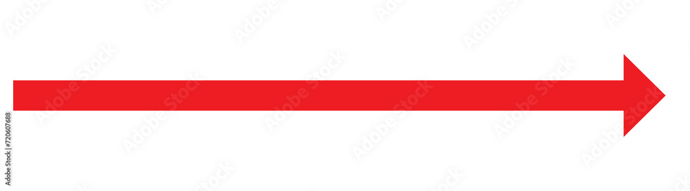Obraz premium Long arrow icon. Red arrow pointing to the right. Red direction pointer. red cursor, horizontal element, thick pointer vector icon isolated on white background. 555