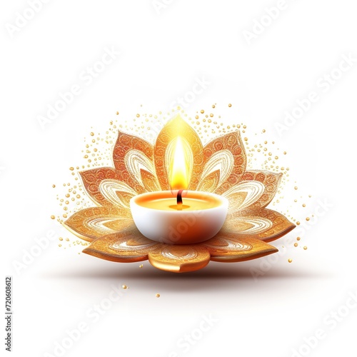 Beautiful Golden Diya Plate on White Background photo