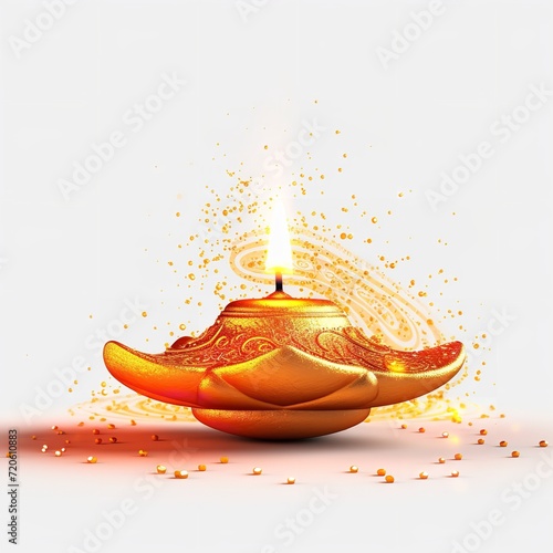 Diwali Festival of Lights Celebration - Diya Lamps on White Background