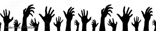 Seamless border for Halloween. Witch and zombie hands. Vector and PNG on transparent background.