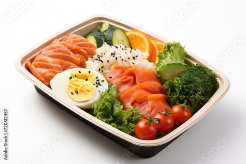 Salmon Bento box. ai generated
