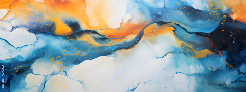 Banner abstract background made of colorful marble with alcohol ink, close-up image