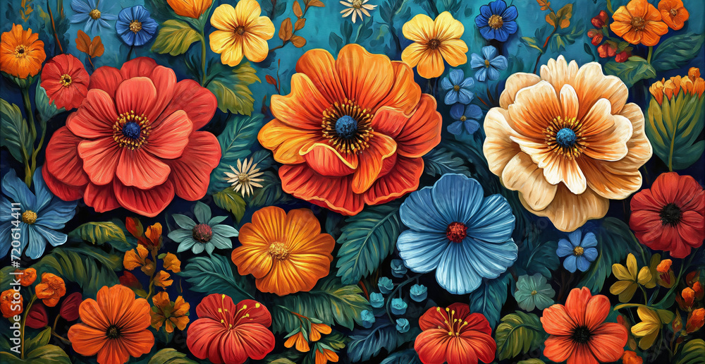 beautiful flowers, in truck art and folk art style, intricate details, Generative AI beautiful flowers, in truck art and folk art style, intricate details, Generative AI
