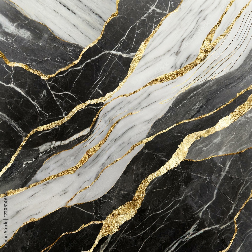 Fototapeta Gilded Essence: Luxurious Black and White Marble with Gold Veins
