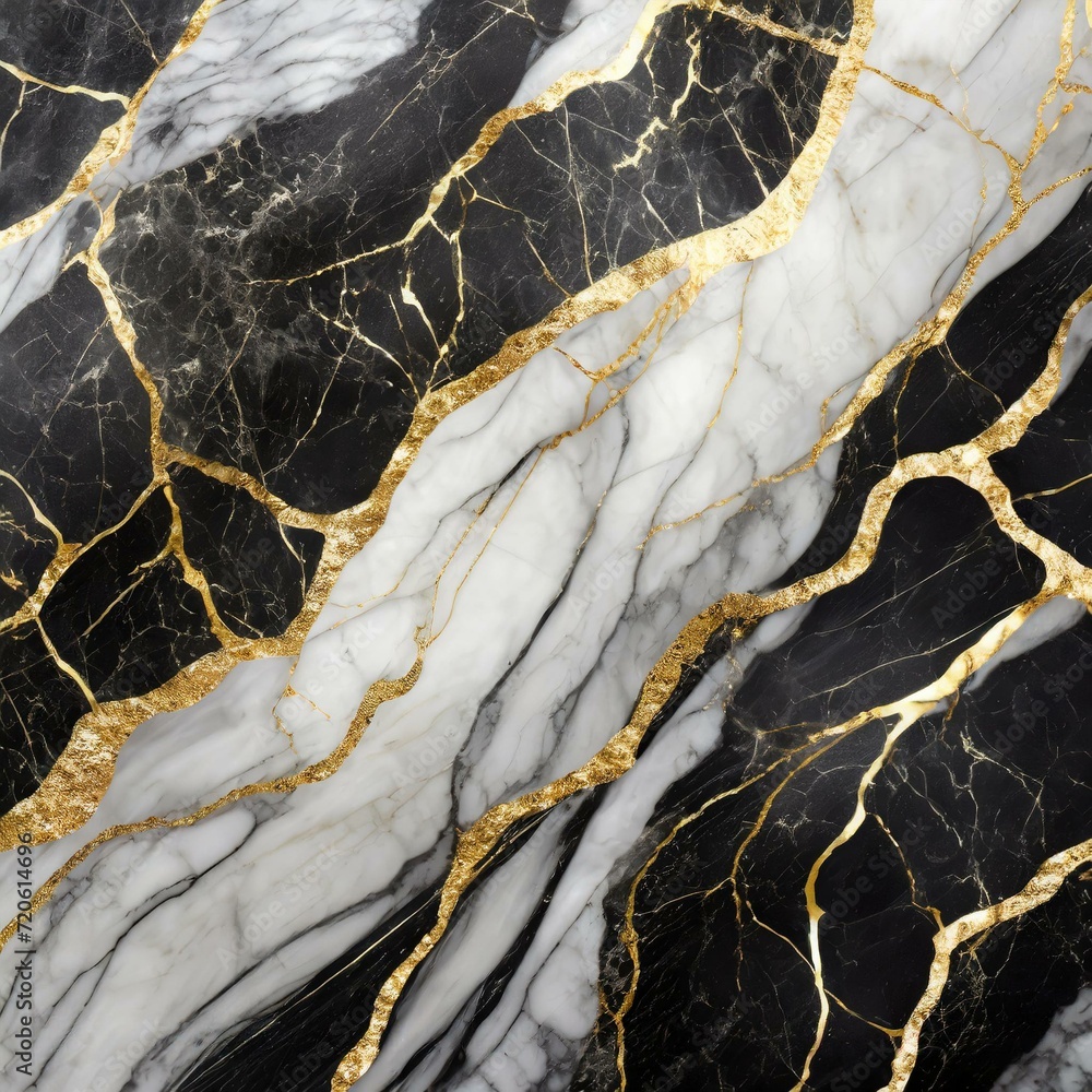 Fototapeta Marble Opulence: Elegant Black and White with Intricate Gold Veins