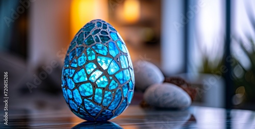The shimmering crystal easter egg radiated with a warm glow, nestled in a vase against an indoor easter background, its spherical shape evoking thoughts of new beginnings and the joy of the season photo