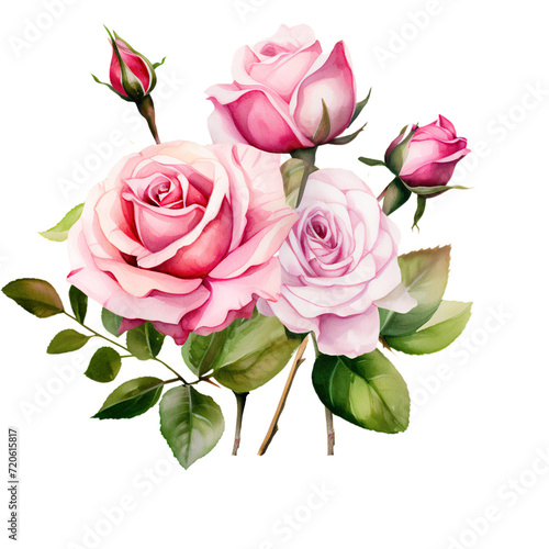 Image of a flower arrangement in a watercolor style on transparent background. This image can be used as a design for packaging materials, textiles, etc. Botanical illustration