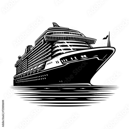 Big cruise ship clip art. Flat monochrome vector illustration