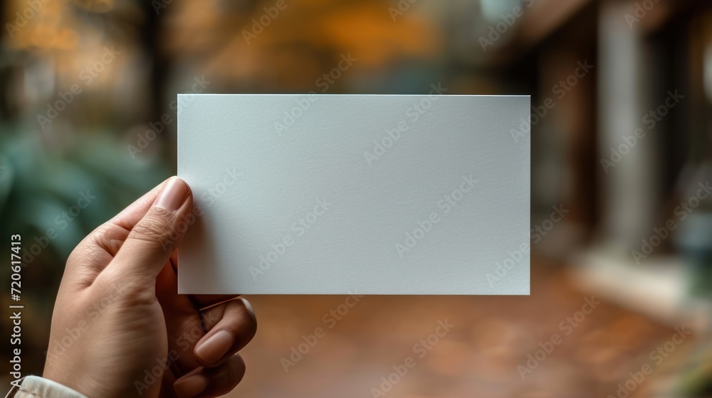a hand holding a piece of white paper in front of a blurry image of a building and a person's hand holding a piece of white paper in front of white paper. a hand holding a piece of white paper in front of a blurry image of a building and a person's hand holding a piece of white paper in front of white paper.