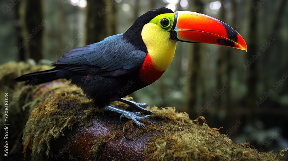 Obraz premium Keel-billed Toucan Perched in Lush Forest. Generative AI.