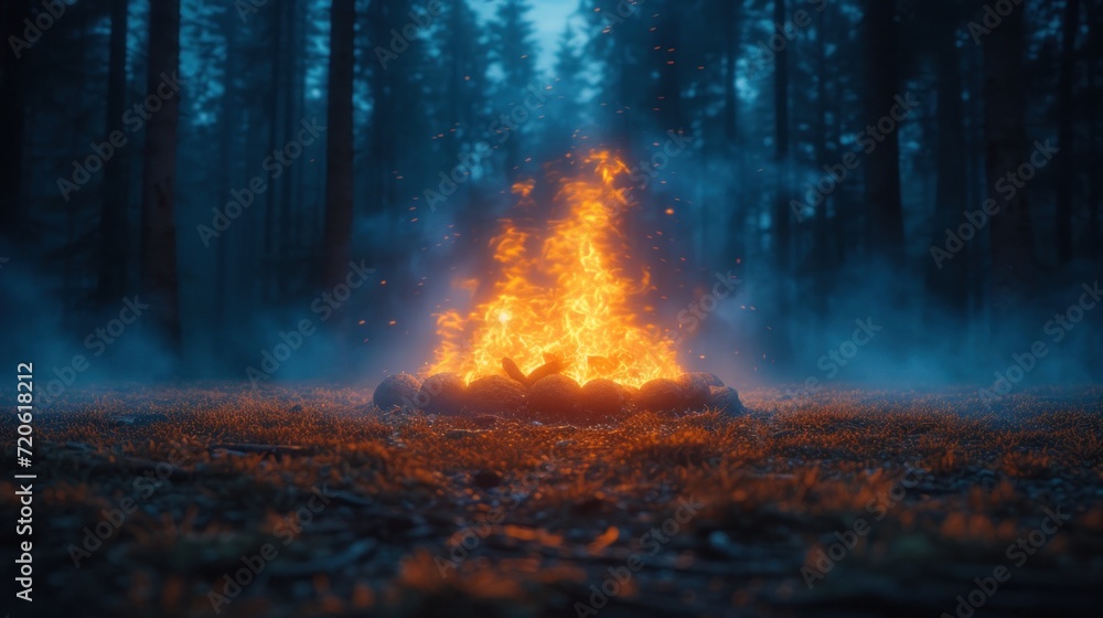 a fire in the middle of a forest filled with lots of bright yellow and orange fire flames in the middle of a field with grass and trees in the background. a fire in the middle of a forest filled with lots of bright yellow and orange fire flames in the middle of a field with grass and trees in the background.