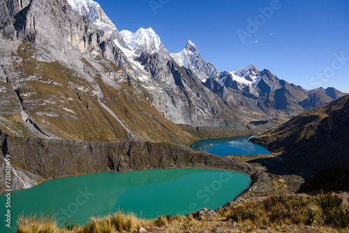 The three lakes in the Cordillera Huayhuash, Andes Mountains, Peru (Tres lagunas)