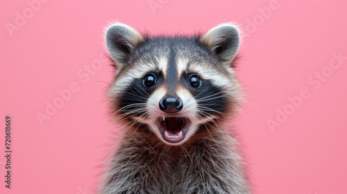  a close up of a raccoon's face with it's mouth open and it's mouth wide open with it's mouth wide open. © Jevjenijs